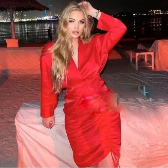 ZARA DRAPED SATIN EFFECT DRESS - Picture 1 of 13